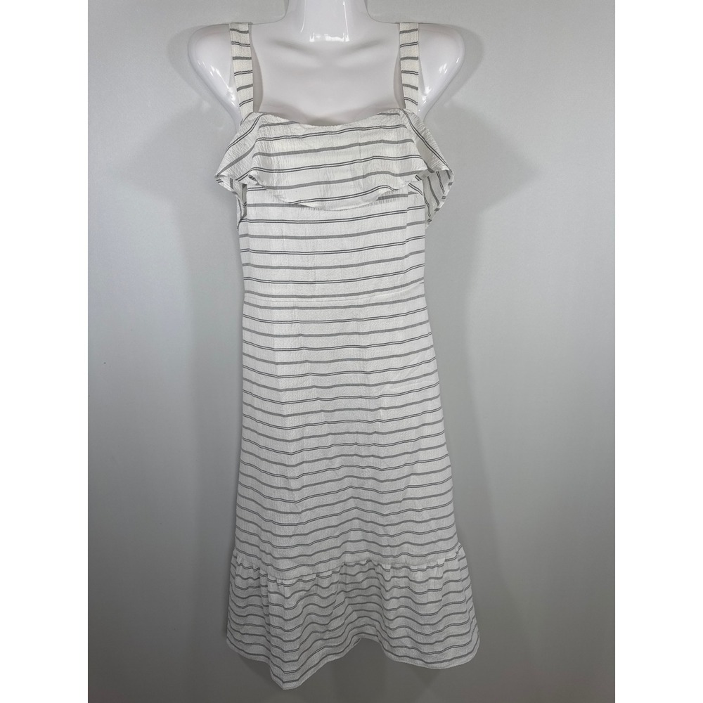 Banana Republic White Striped Ruffle Tiered Midi Dress Women 8P Seersucker Beach